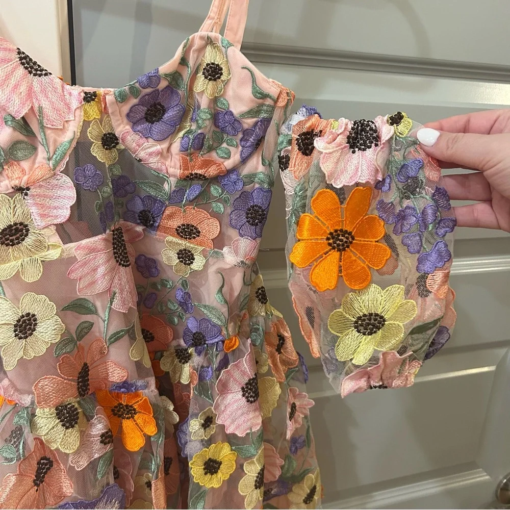 NWT For Love & Lemons Prato Flower Floral Appliqué Mini Dress - Picture 9 of 13